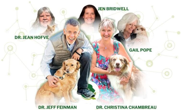 holistic actions faculty: holistic veterinarians dr. chambreau, dr. feinman, dr. Hofve, dog trainer Jen Bridwell and Gail Pope with BrightHaven